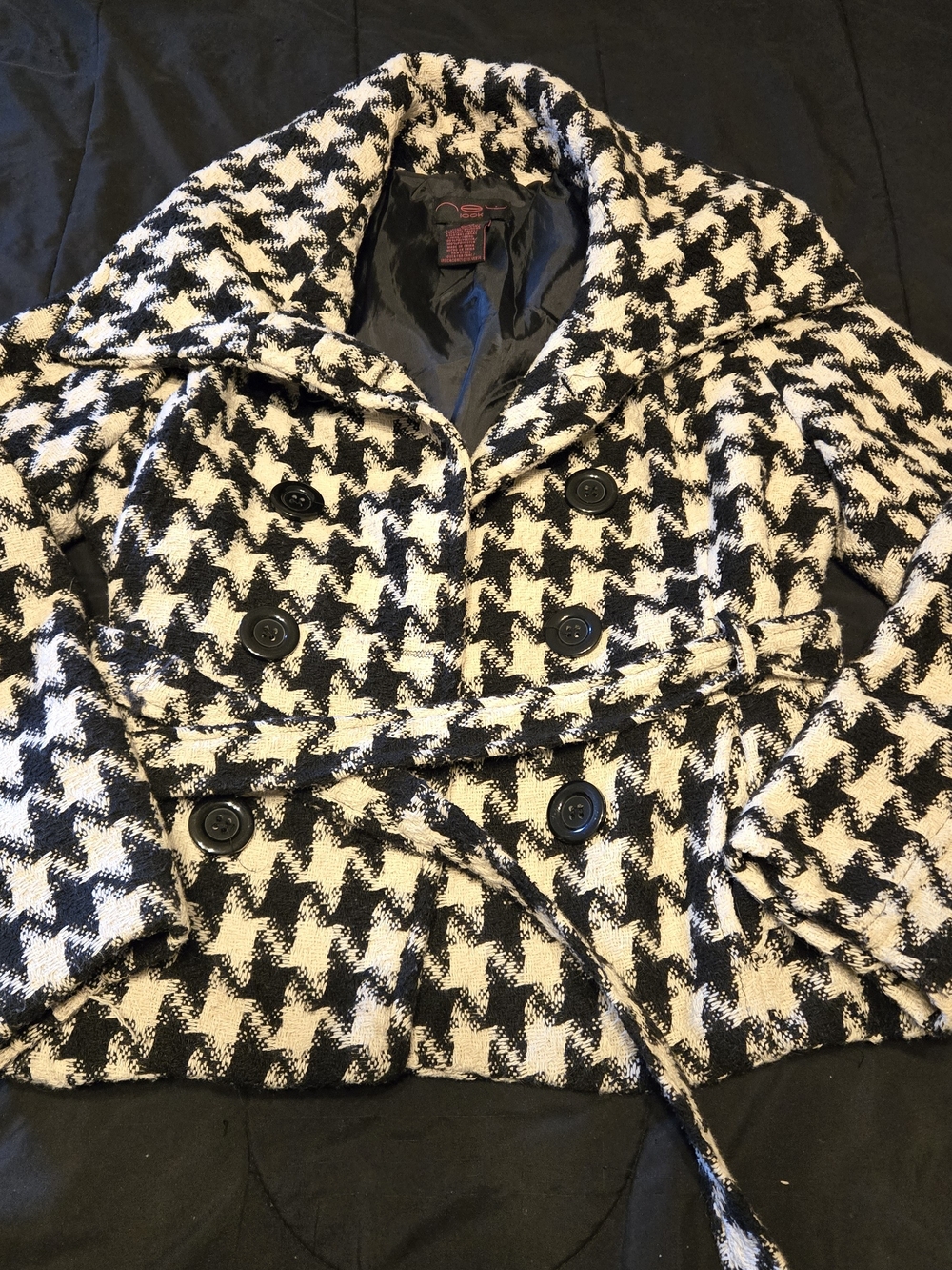 New Look XL Black & White Houndstooth Double-Breasted Women's Coat